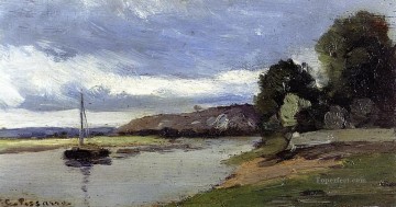 カミーユ・ピサロのはしけのある川のほとり Oil Paintings